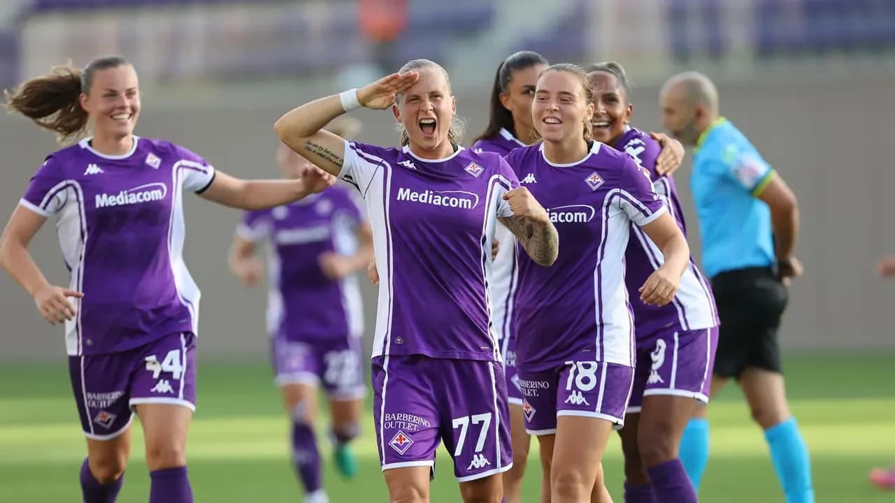 Fiorentina players celebrating a goal during match Fiorentina players celebrating a goal during match