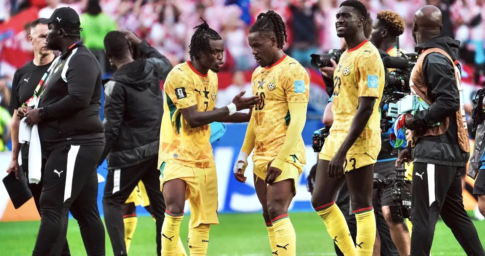 Ghana players discussing during World Cup match Ghana players discussing during World Cup match