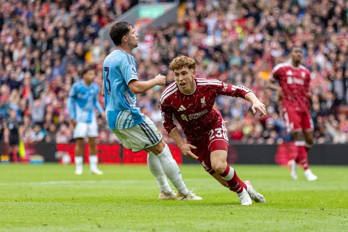Liverpool player celebrating during match against Nottingham Forest Liverpool player celebrating during match against Nottingham Forest