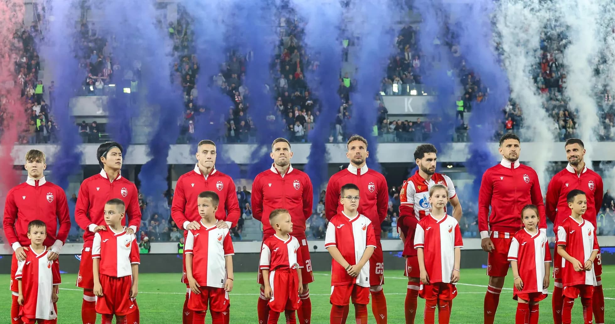 FK Crvena Zvezda players during pre-match ceremony FK Crvena Zvezda players during pre-match ceremony
