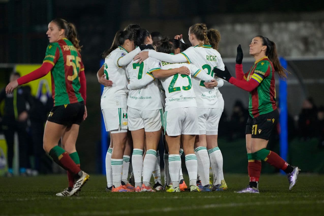Roma women celebrating a goal during match Roma women celebrating a goal during match