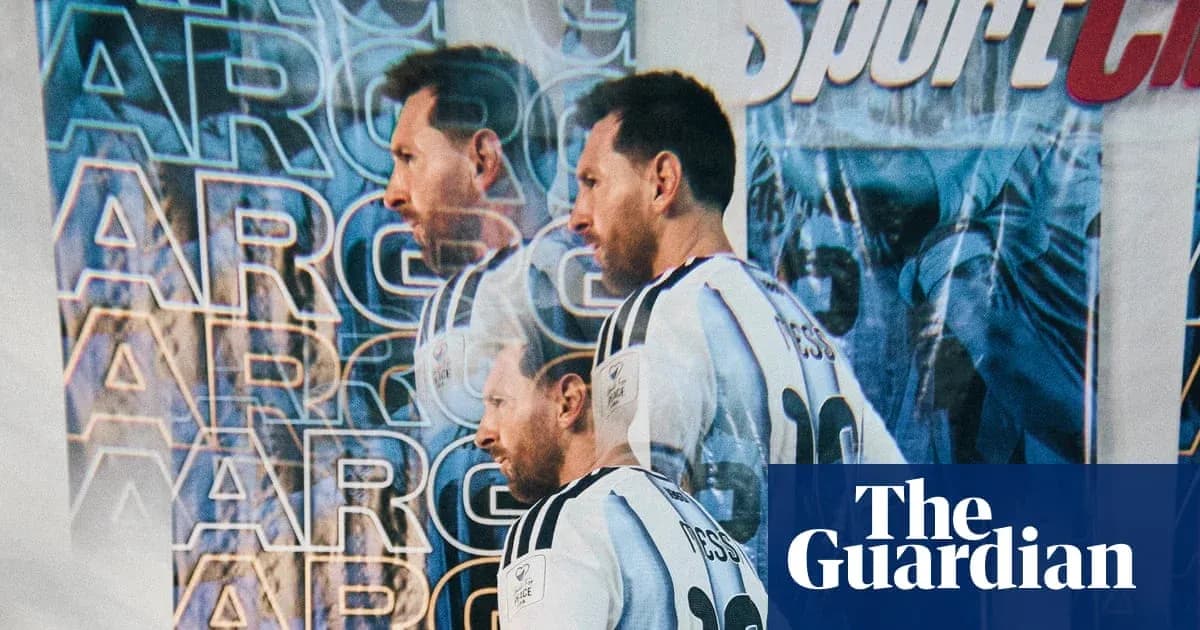 Player wearing Argentina jersey in front of backdrop Player wearing Argentina jersey in front of backdrop