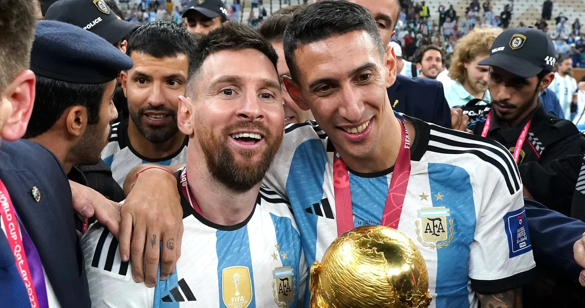 Players celebrating with FIFA World Cup trophy Players celebrating with FIFA World Cup trophy