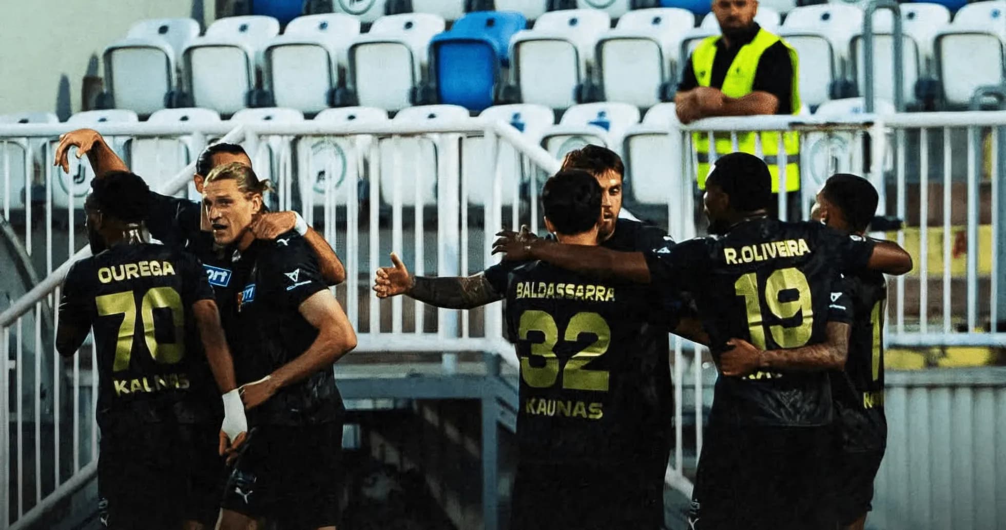 Players celebrating goal for Kauno Žalgiris Players celebrating goal for Kauno Žalgiris