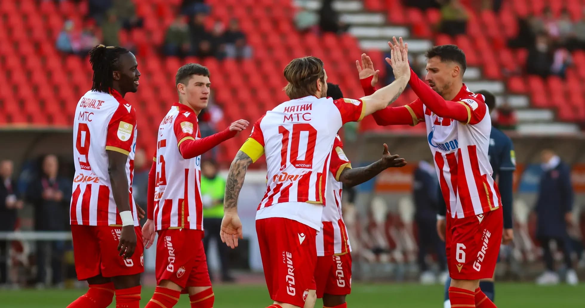 FK Crvena Zvezda players celebrating a goal FK Crvena Zvezda players celebrating a goal