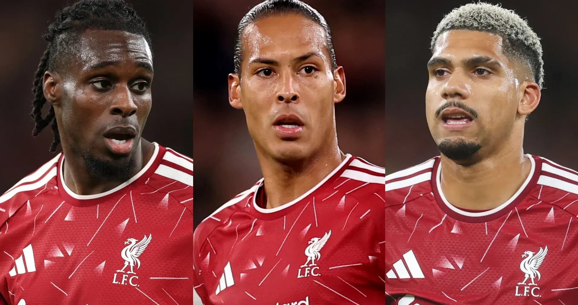 Three Liverpool FC players in red jerseys Three Liverpool FC players in red jerseys
