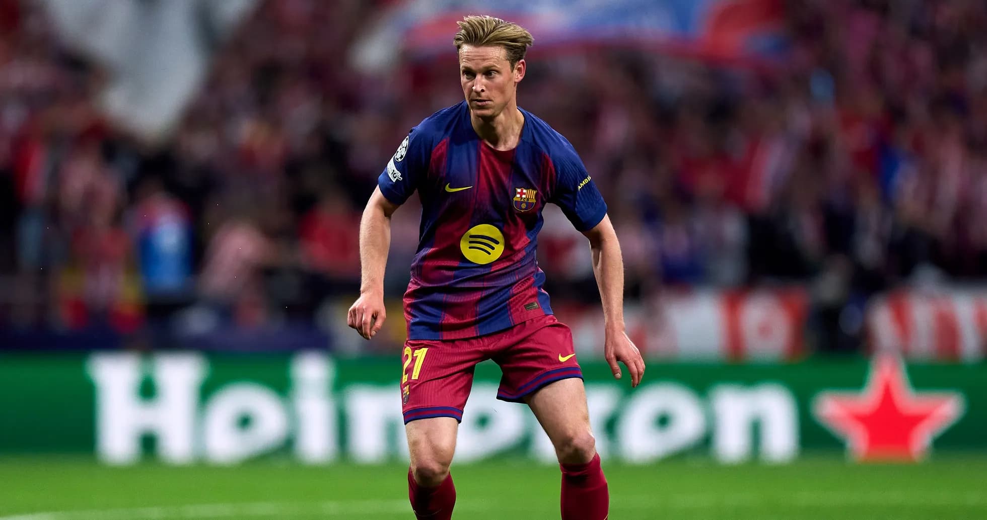 Barcelona player running during a Champions League match Barcelona player running during a Champions League match
