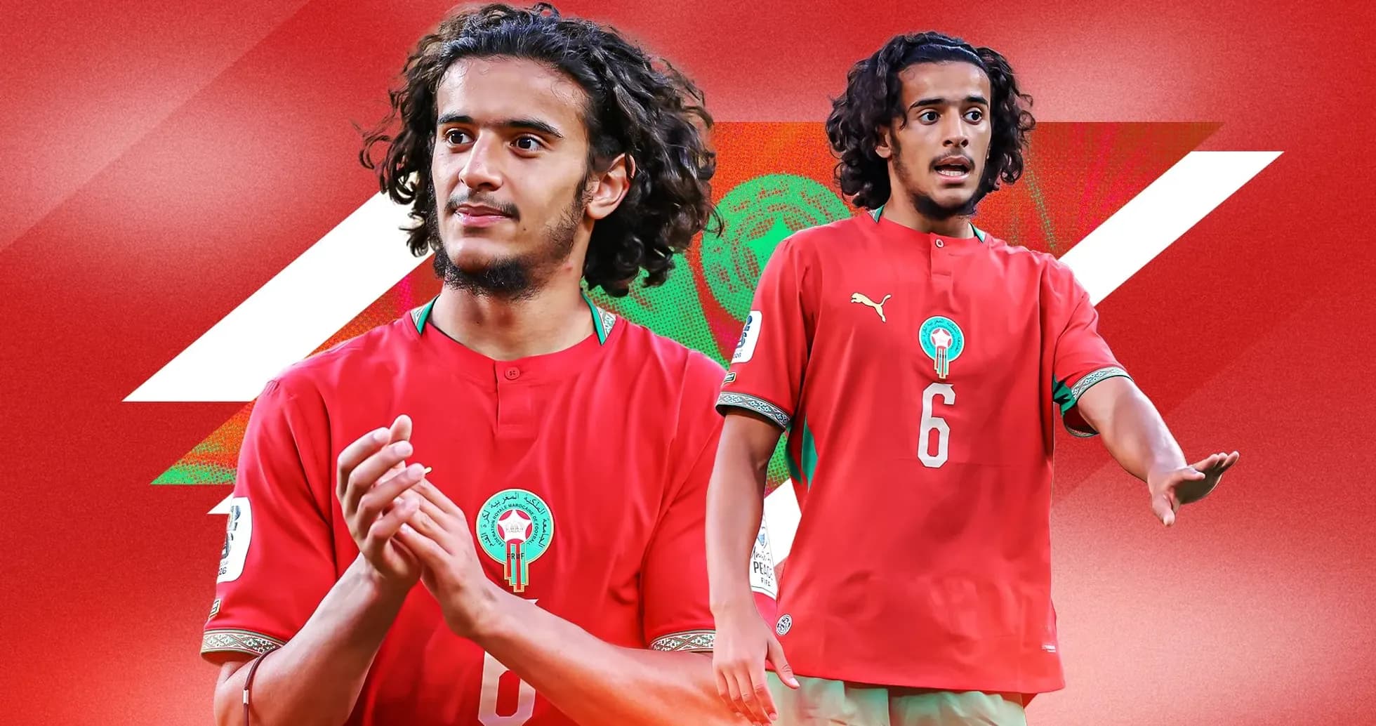 Player in Morocco jersey gesturing during match Player in Morocco jersey gesturing during match