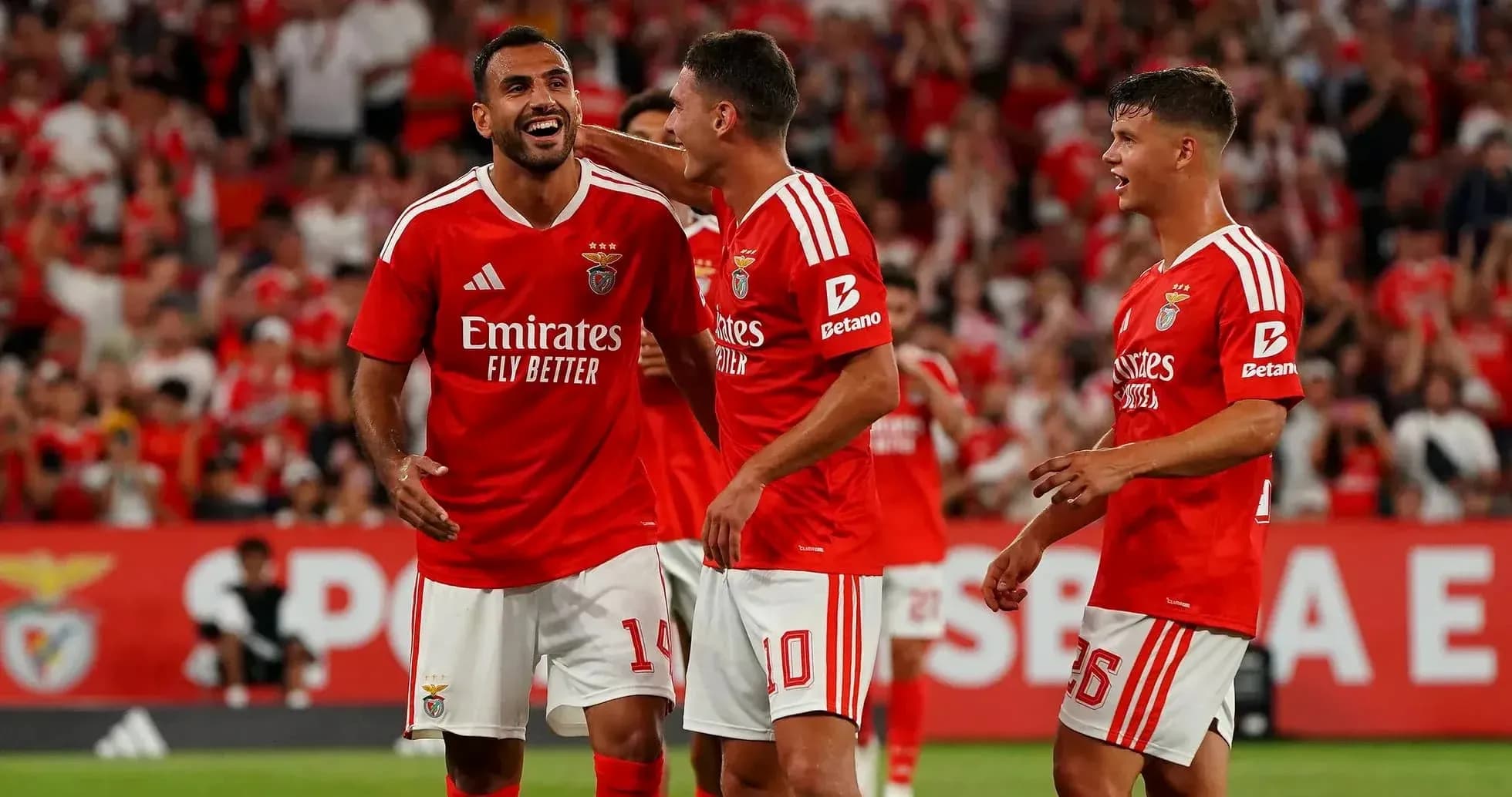 Benfica players celebrating a goal during match Benfica players celebrating a goal during match