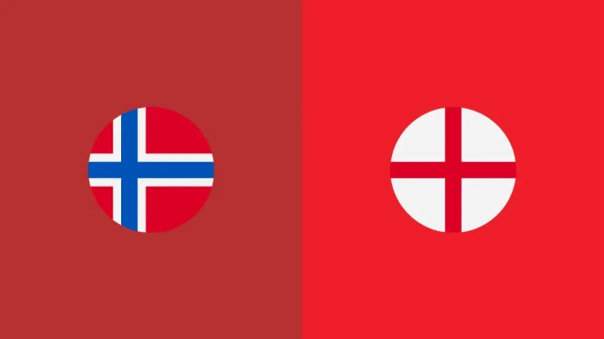 Norwegian and English flags on red background Norwegian and English flags on red background