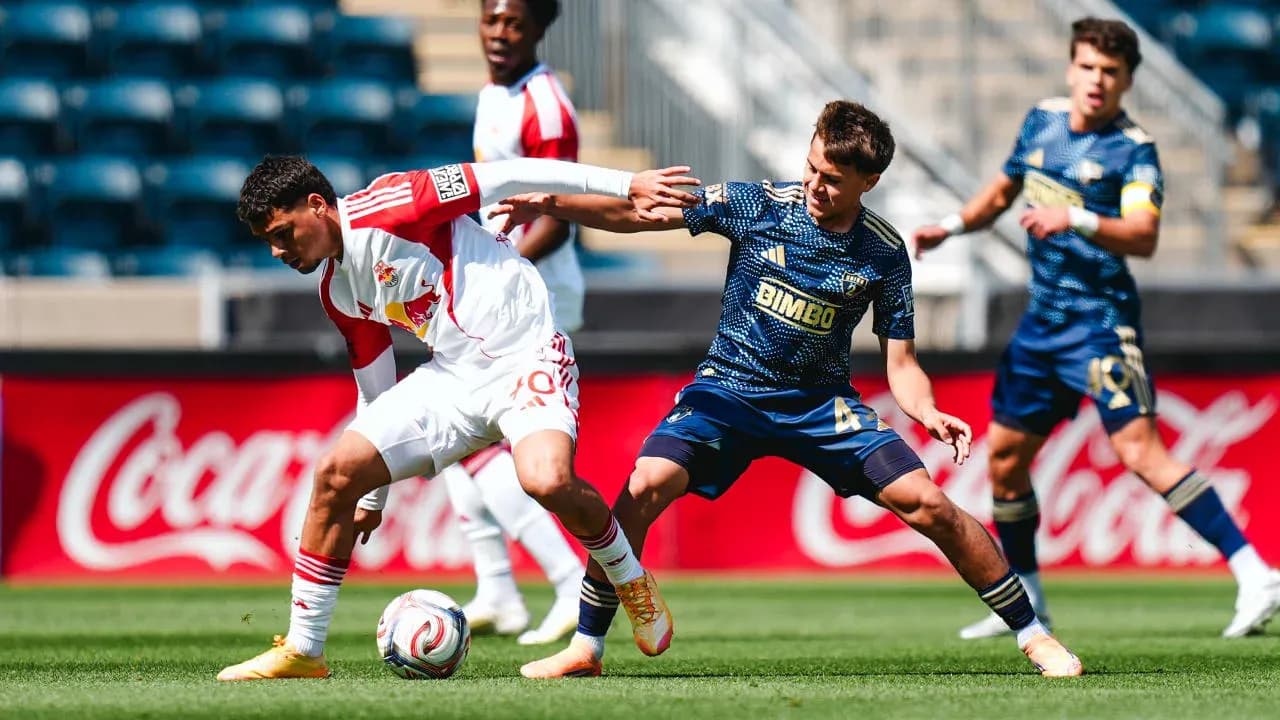 New York Red Bulls player challenged by Philadelphia Union New York Red Bulls player challenged by Philadelphia Union