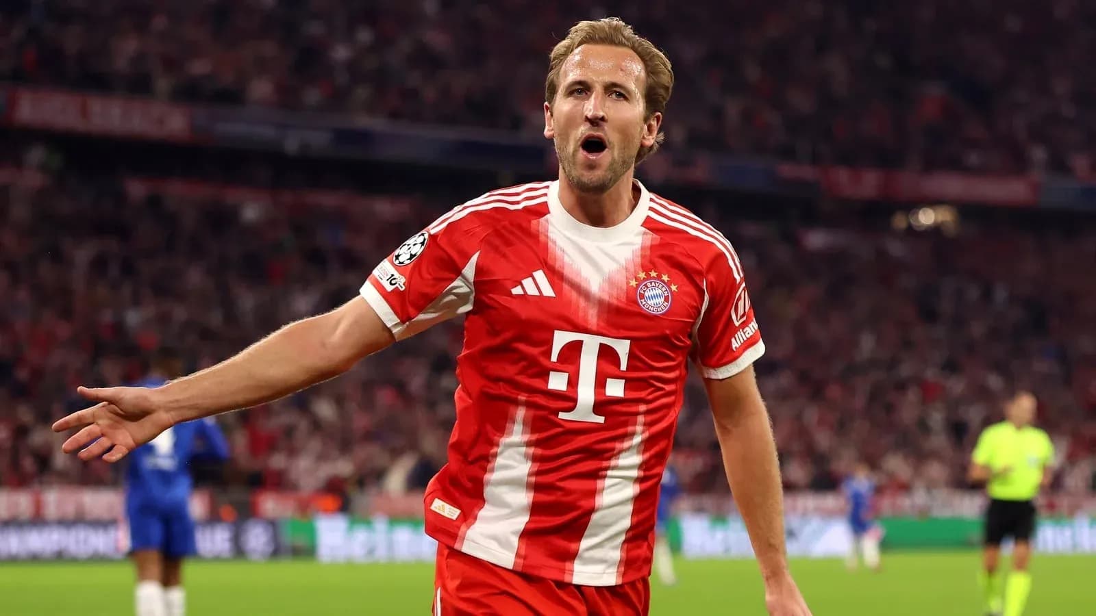 Player celebrating a goal during Champions League match Player celebrating a goal during Champions League match