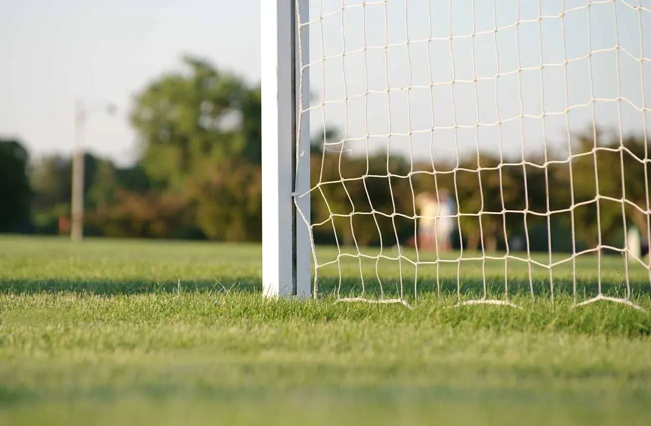 Close-up of a soccer goalpost and net Close-up of a soccer goalpost and net