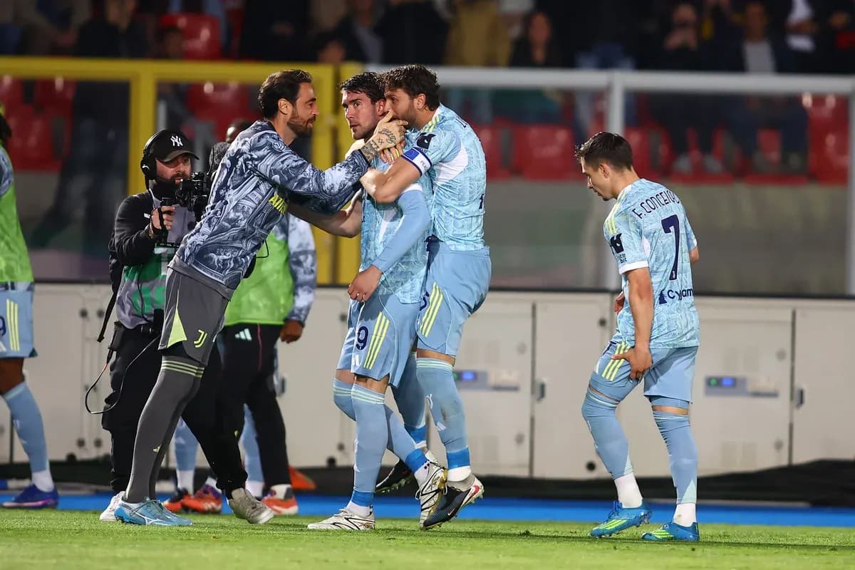 Juventus players celebrating a goal during match Juventus players celebrating a goal during match