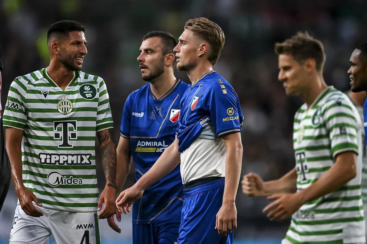 Players from Ferencvarosi TC and Vojvodina on field Players from Ferencvarosi TC and Vojvodina on field