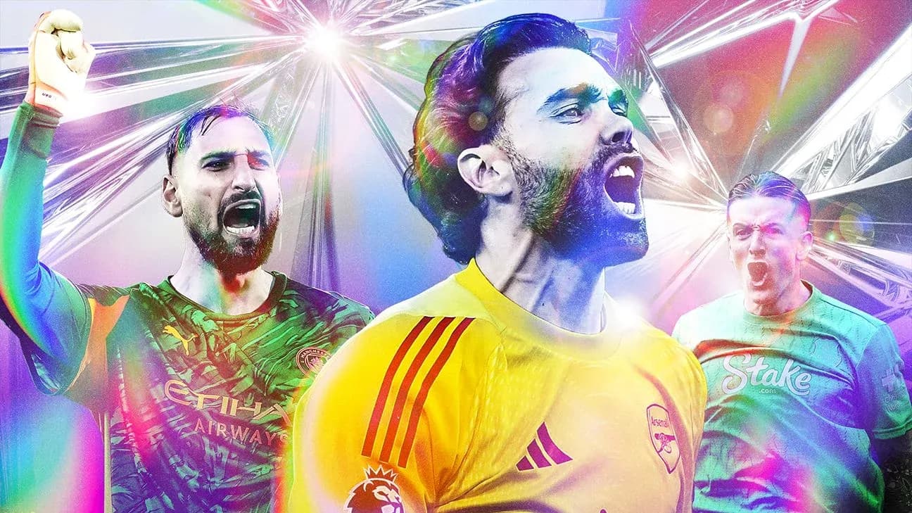 Three goalkeepers celebrating in vibrant colors Three goalkeepers celebrating in vibrant colors