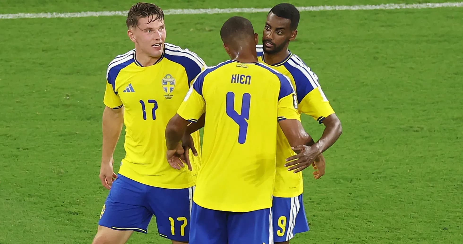 Swedish players celebrating during a match Swedish players celebrating during a match
