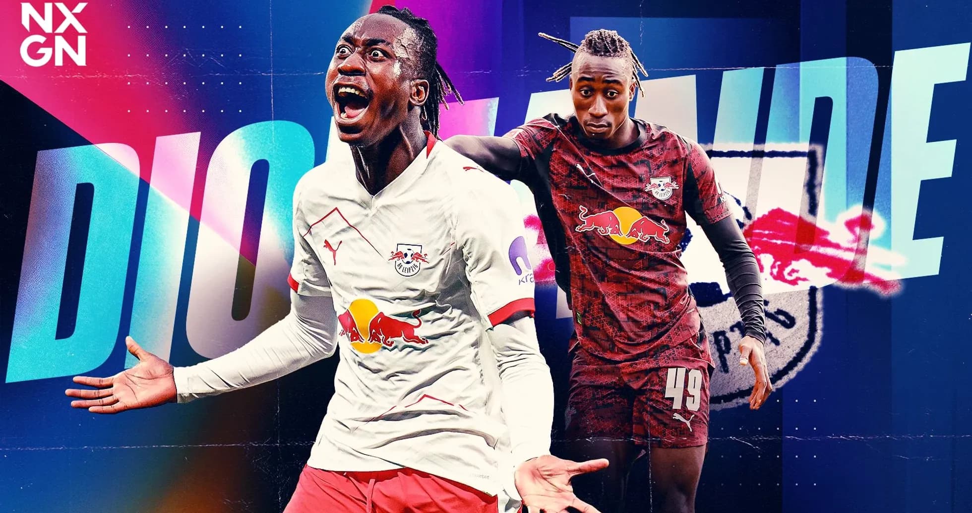 Player celebrating and posing in RB Leipzig kit Player celebrating and posing in RB Leipzig kit
