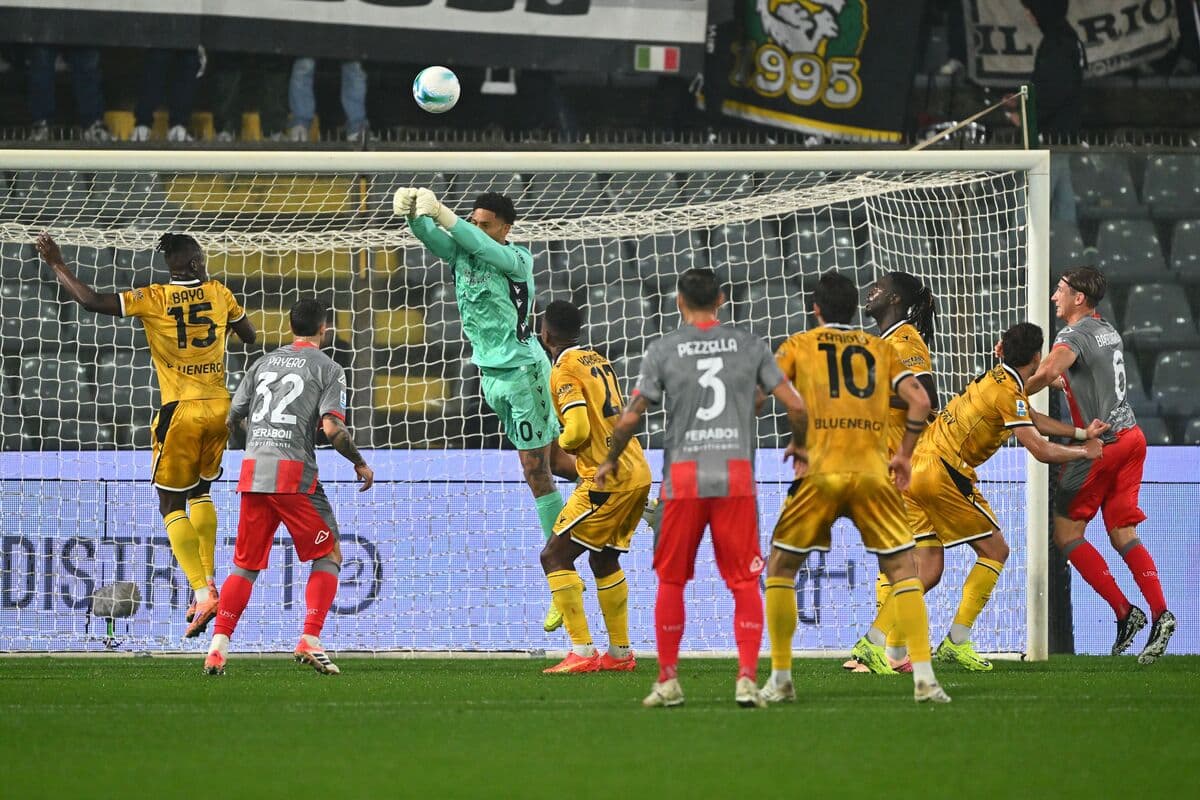 Goalkeeper saving a shot during Udinese match Goalkeeper saving a shot during Udinese match