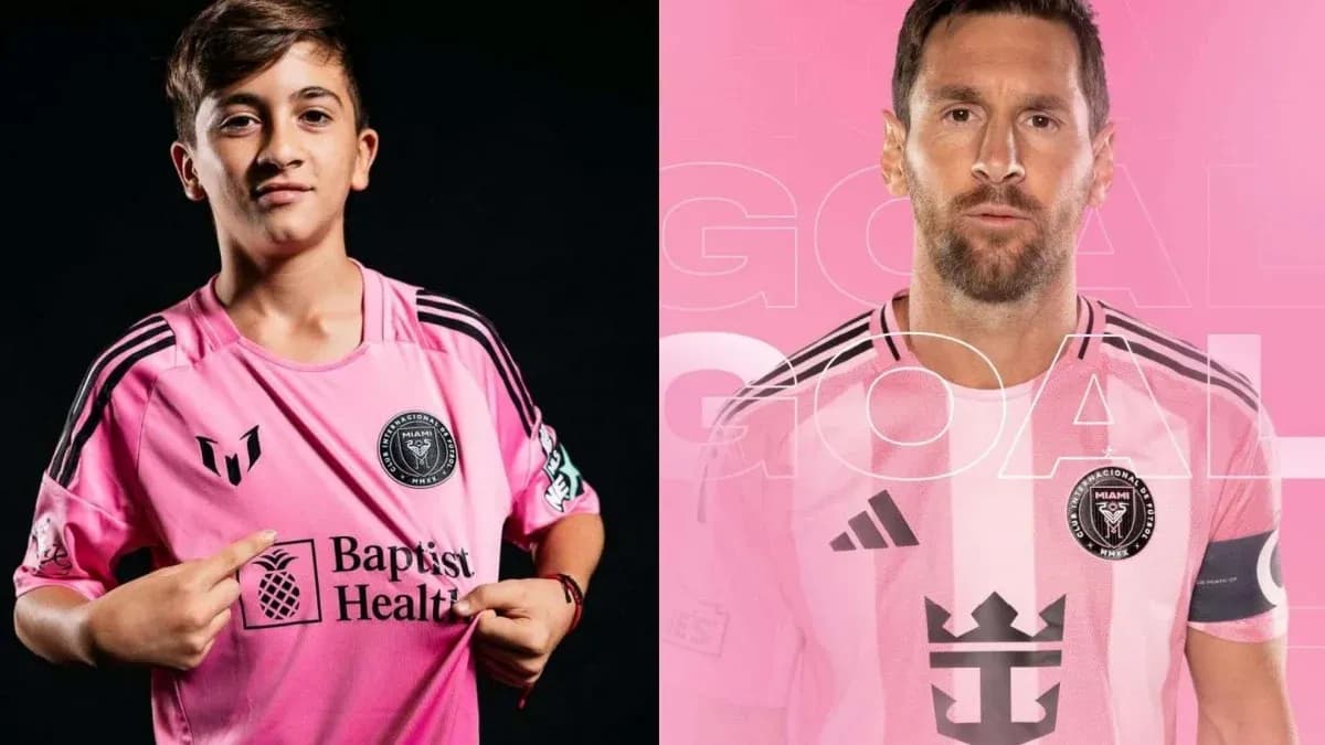 Two players in pink Inter Miami jerseys posing Two players in pink Inter Miami jerseys posing