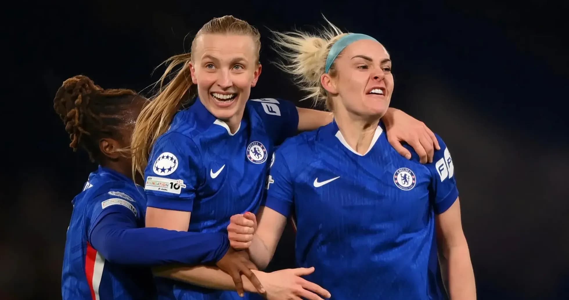 Chelsea W players celebrating a goal Chelsea W players celebrating a goal