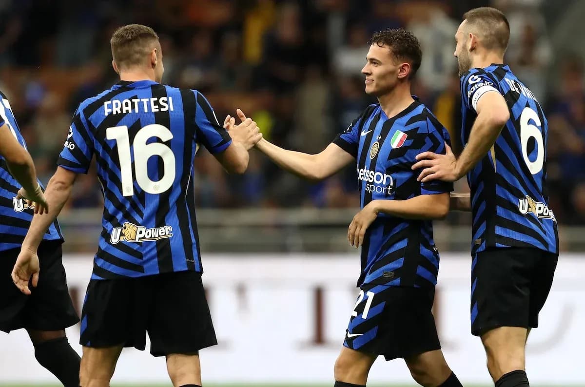 Inter players celebrating a goal during match Inter players celebrating a goal during match