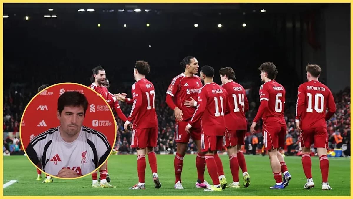Liverpool players celebrating together on the pitch Liverpool players celebrating together on the pitch