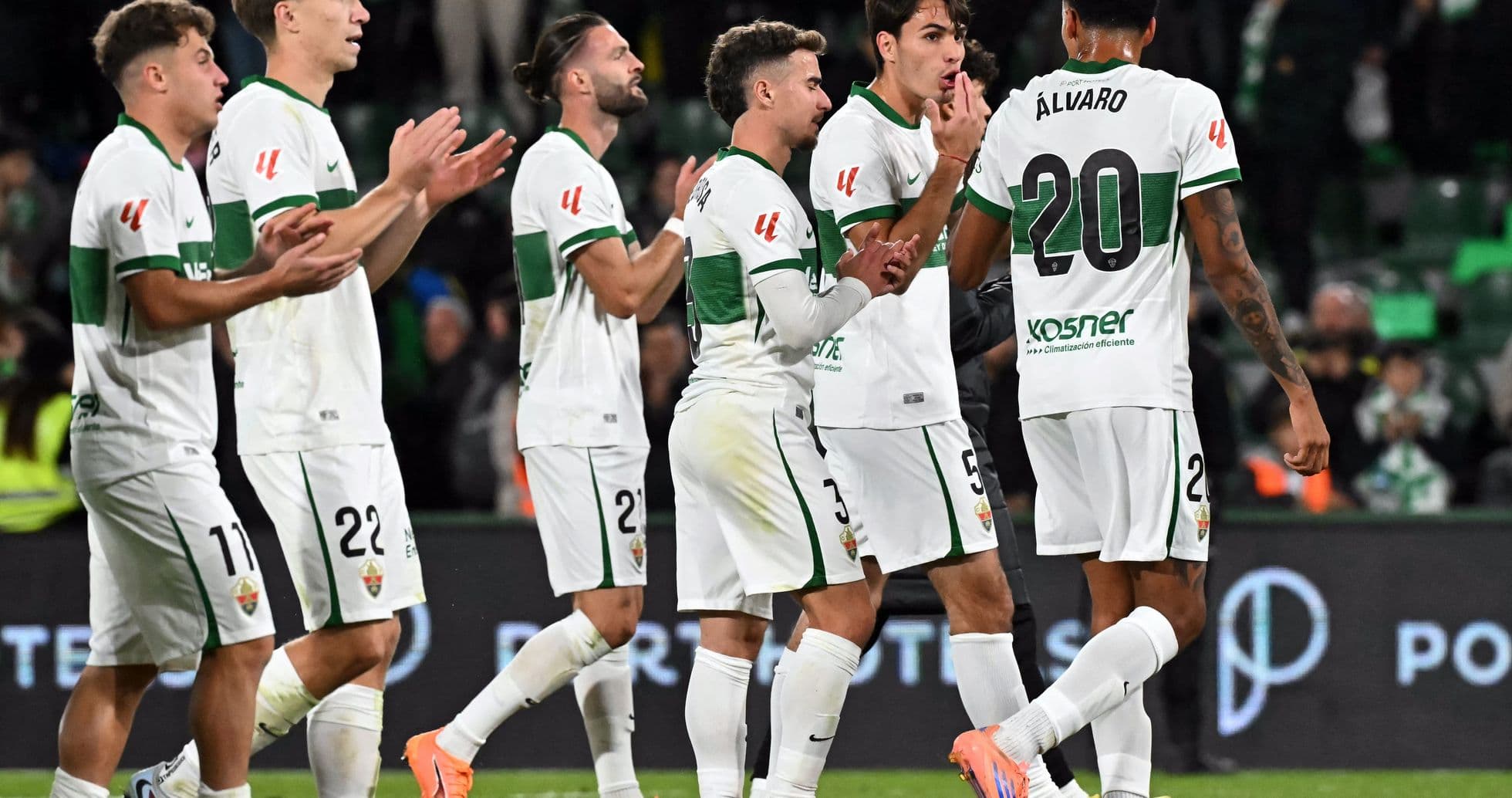Elche players celebrating during La Liga match Elche players celebrating during La Liga match