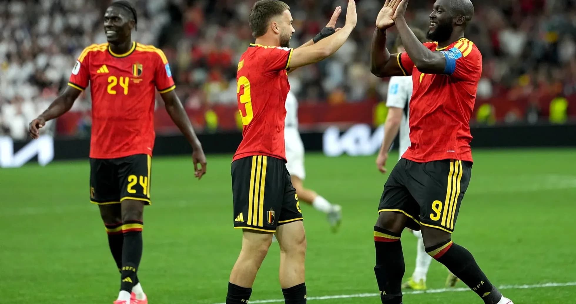 Belgium players celebrating during World Cup match Belgium players celebrating during World Cup match