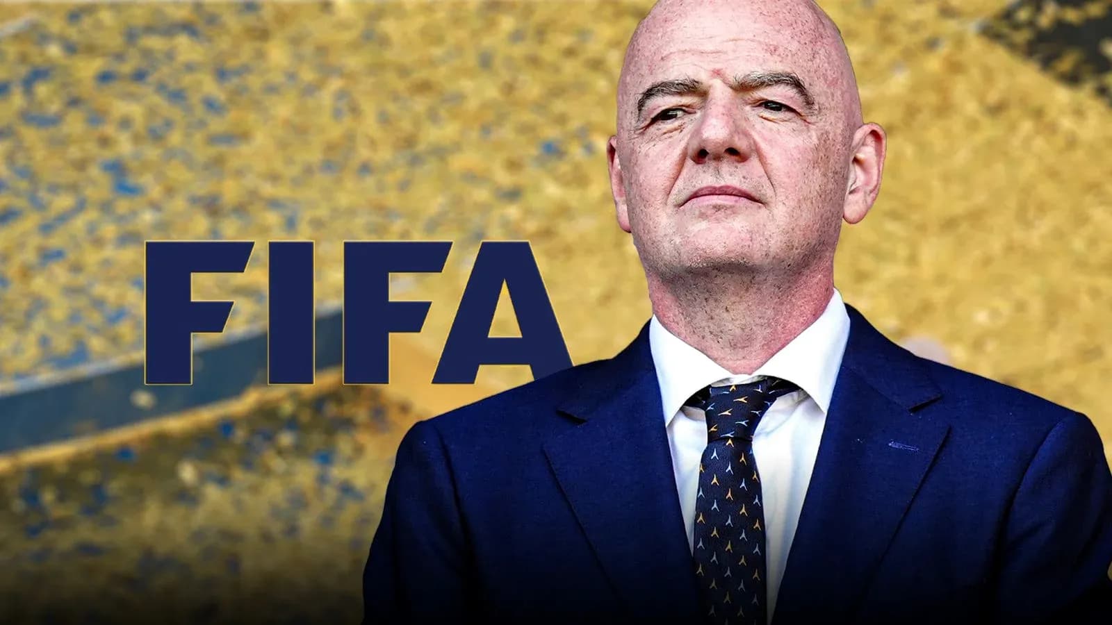 FIFA logo with official addressing event speaker FIFA logo with official addressing event speaker