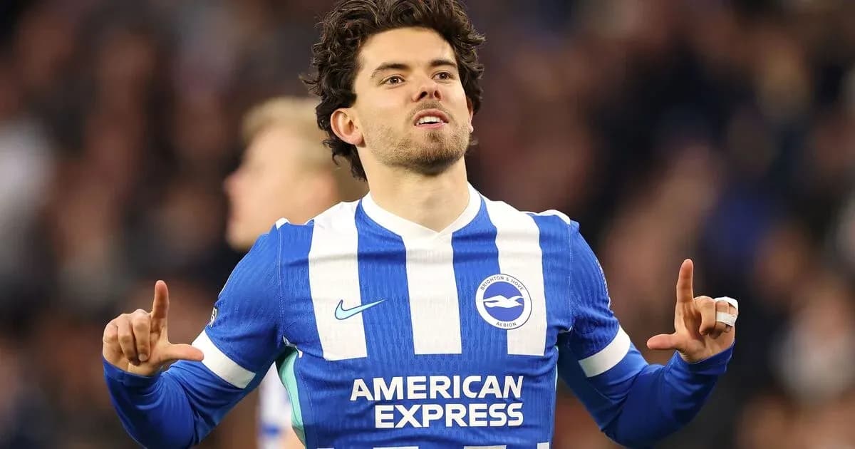 Player celebrating in Brighton & Hove Albion kit Player celebrating in Brighton & Hove Albion kit