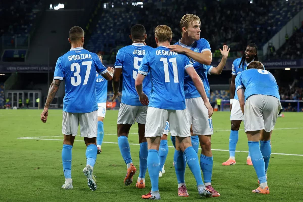 Napoli players celebrating during Champions League match Napoli players celebrating during Champions League match