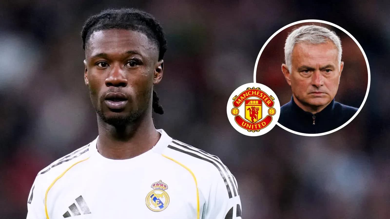 Football player in Real Madrid kit with manager image Football player in Real Madrid kit with manager image