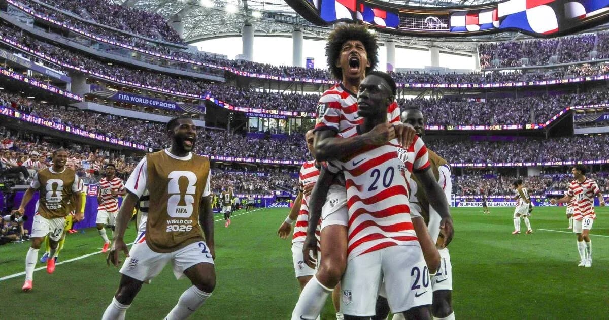 US players celebrating a goal during World Cup match US players celebrating a goal during World Cup match
