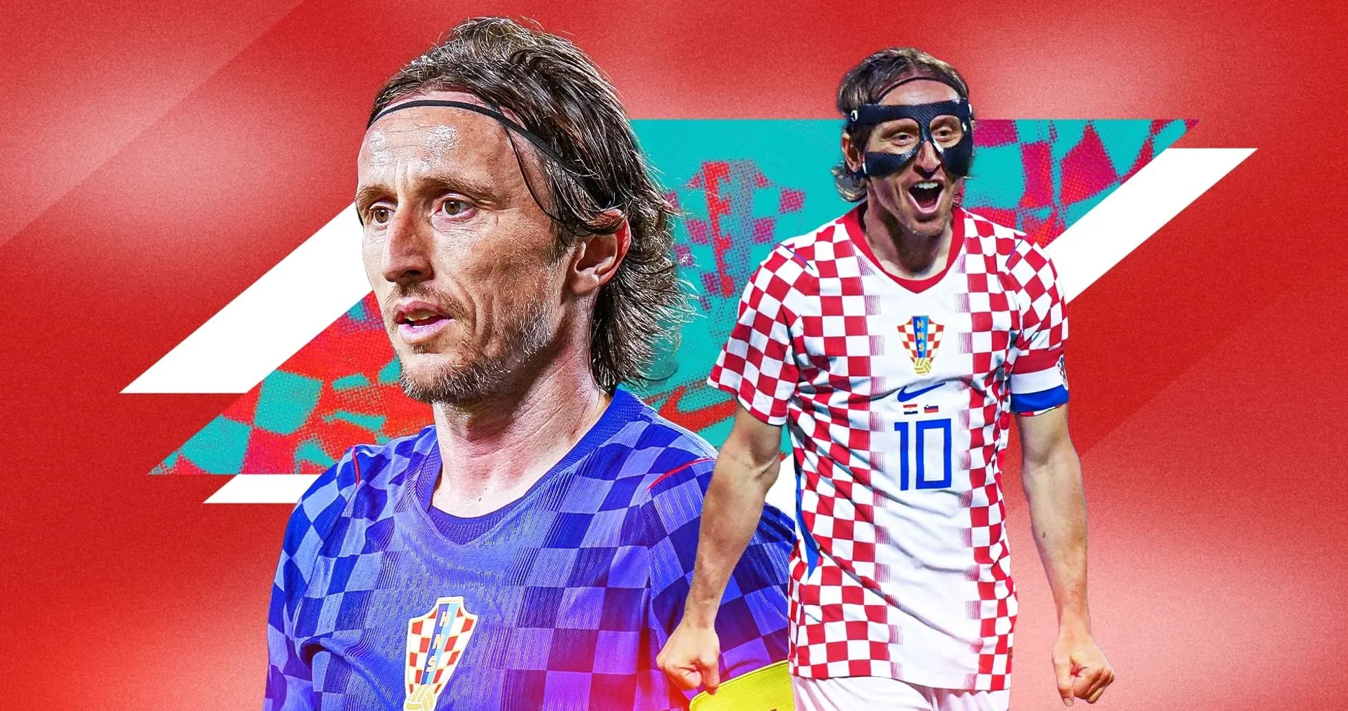 Luka Modrić in Croatia kit with red background Luka Modrić in Croatia kit with red background