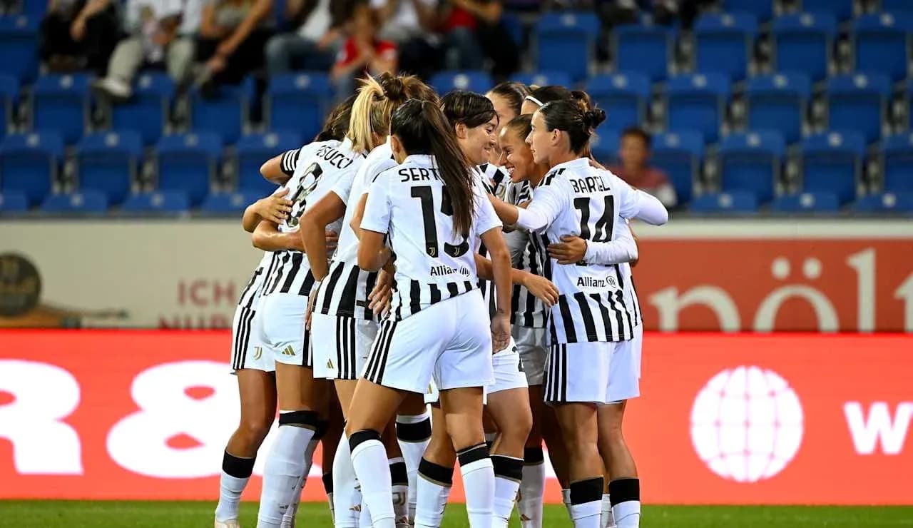 Juventus women celebrating a goal during match Juventus women celebrating a goal during match