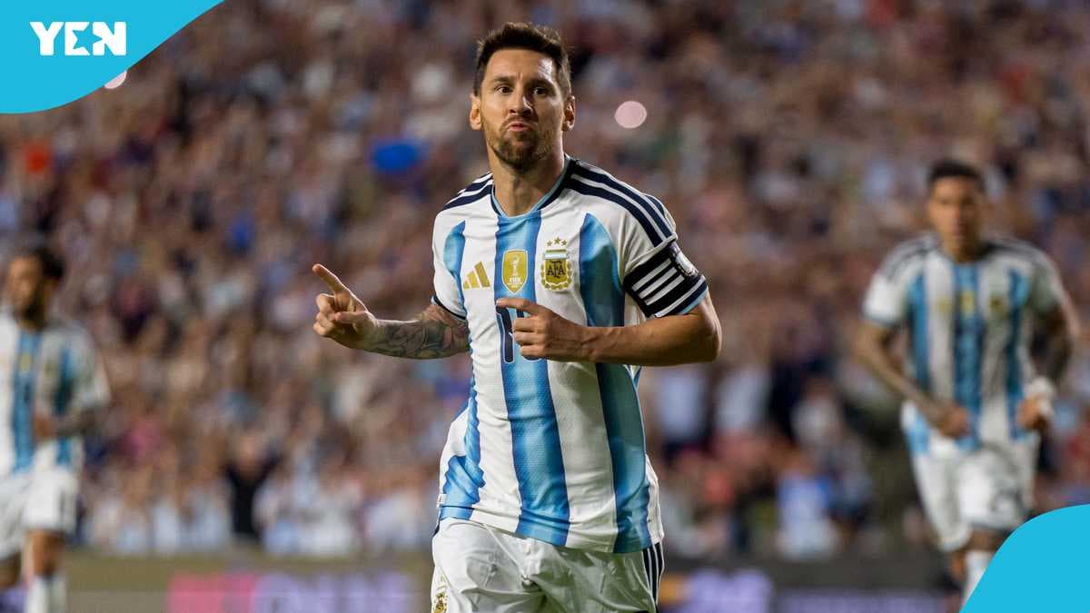 Lionel Messi celebrating after scoring a goal Lionel Messi celebrating after scoring a goal