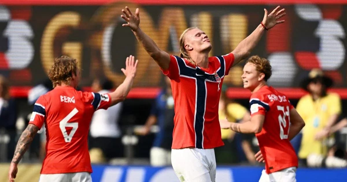 Norwegian players celebrating a goal during match Norwegian players celebrating a goal during match