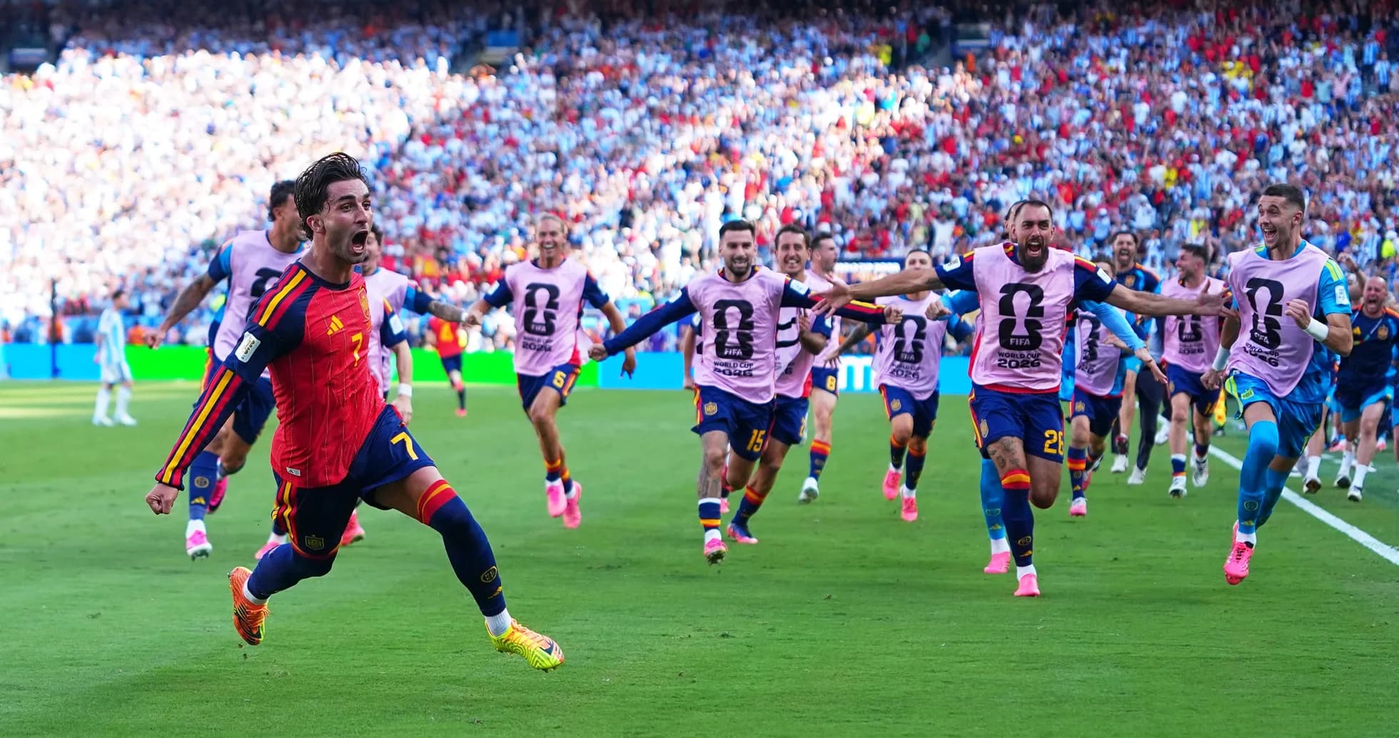 Spanish players celebrating a goal during match Spanish players celebrating a goal during match