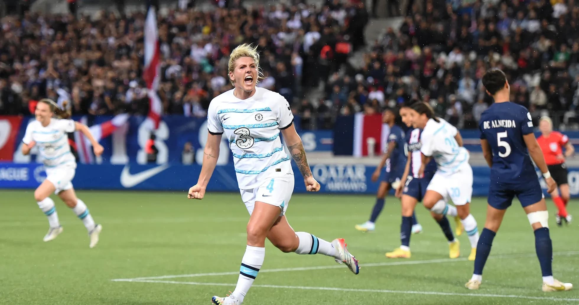 Millie Bright in action against PSG. Millie Bright in action against PSG.