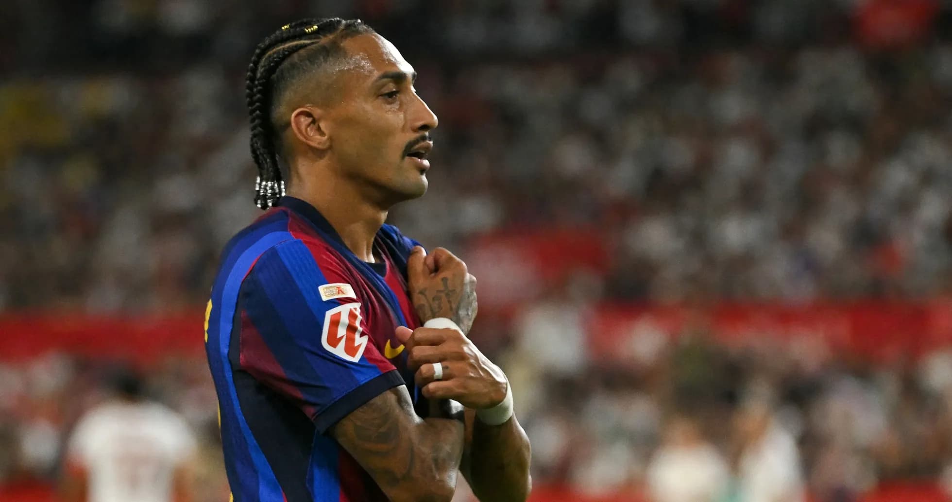 Player from FC Barcelona during match celebration Player from FC Barcelona during match celebration