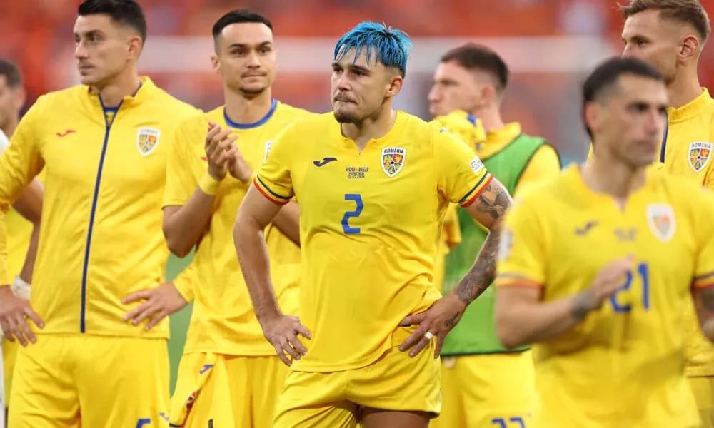 Romanian players in yellow jerseys after a match Romanian players in yellow jerseys after a match