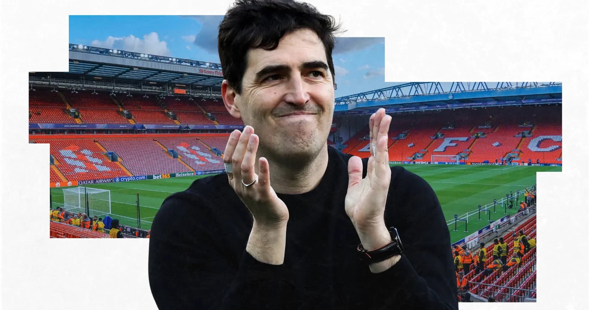 Man clapping in empty stadium with red seats Man clapping in empty stadium with red seats