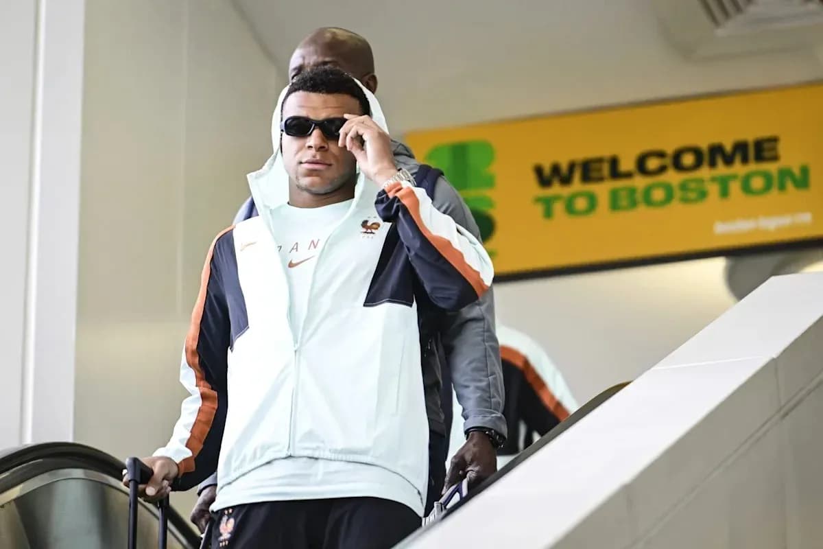 Player arriving at airport escalator in Boston Player arriving at airport escalator in Boston