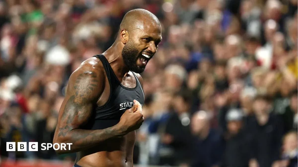 Athlete celebrating during a sporting event Athlete celebrating during a sporting event