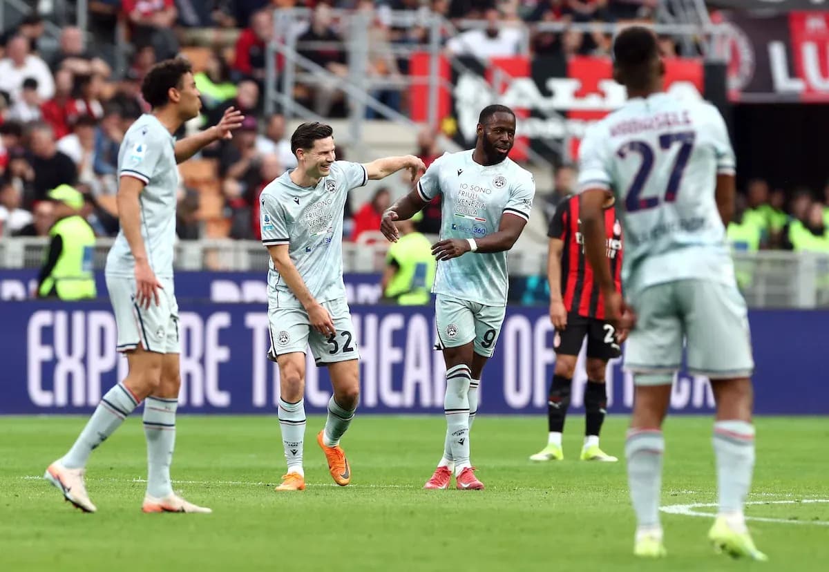 Udinese players celebrating a goal during match Udinese players celebrating a goal during match