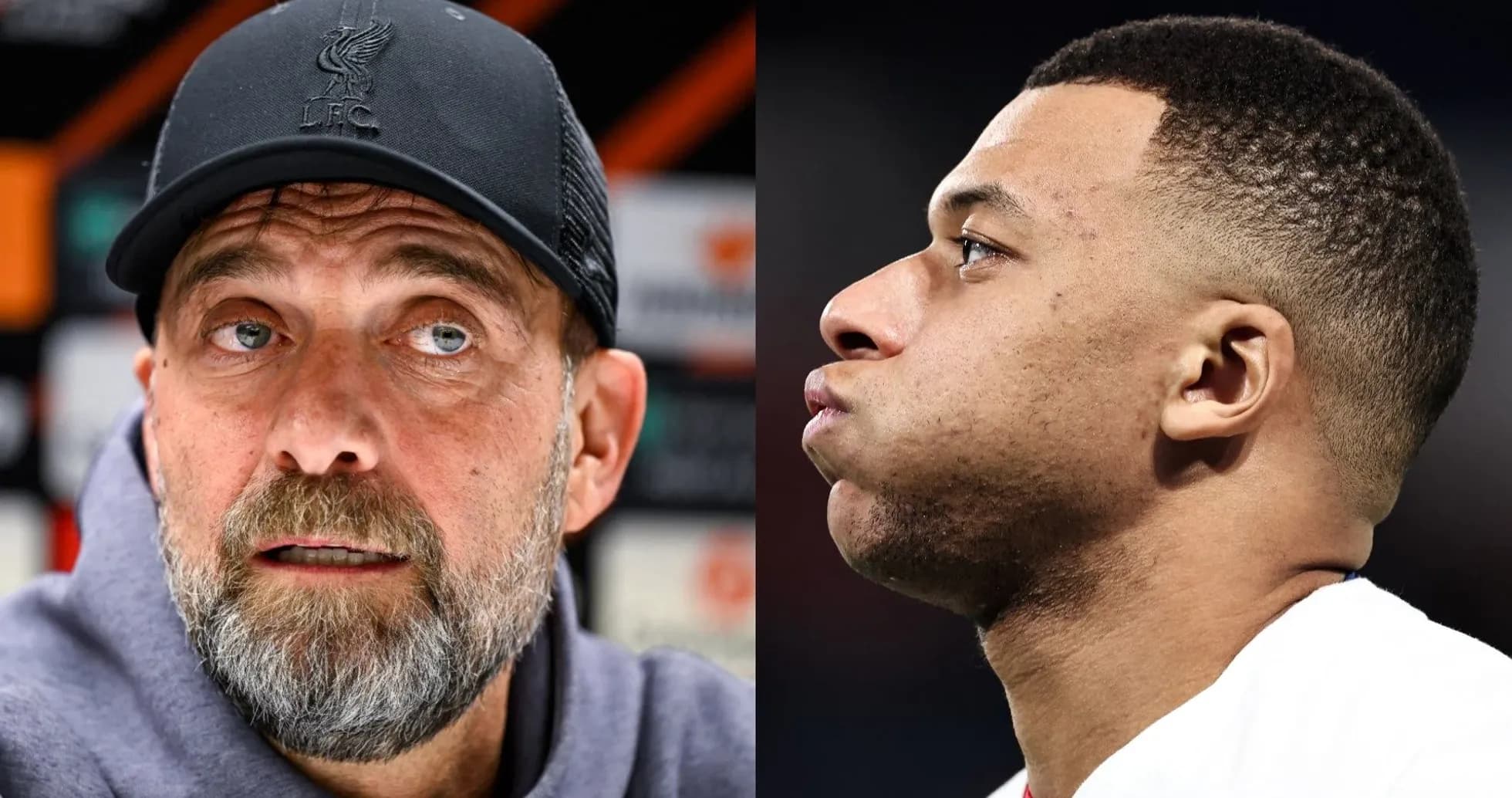 Jurgen Klopp and Kylian Mbappe in profile shots Jurgen Klopp and Kylian Mbappe in profile shots