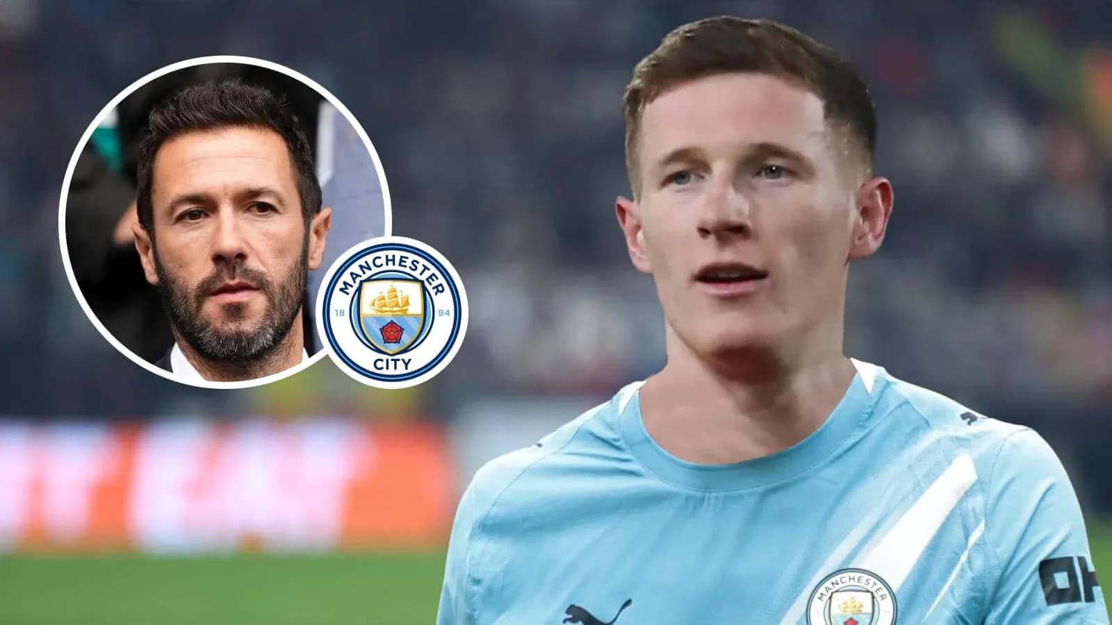 Player in Manchester City kit with logo Player in Manchester City kit with logo