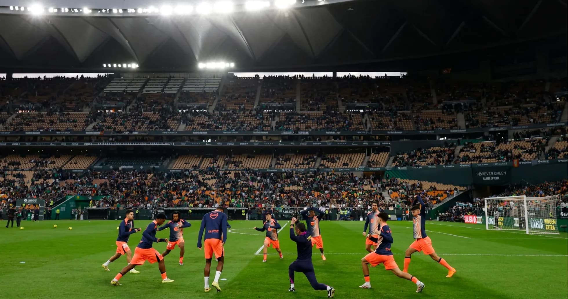 Players warming up before La Liga match Players warming up before La Liga match