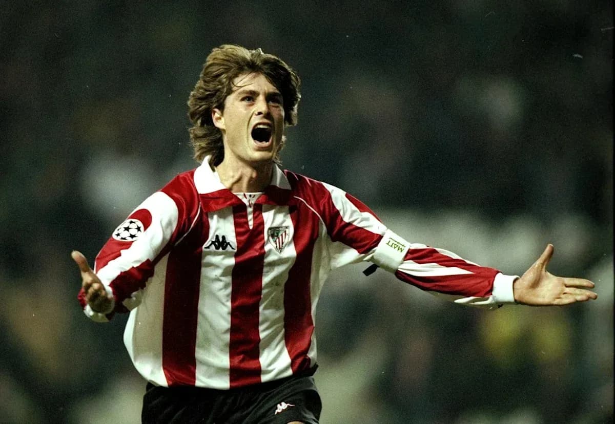 Athletic Bilbao player celebrating a goal passionately Athletic Bilbao player celebrating a goal passionately
